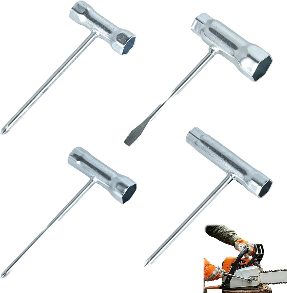 4 stuks bougiesleutel set, T-sleutel 13x19, 16x19, 14x17 en 17x19 mm, combisleutel van staal voor kettingzaag, grasmaaier, scooter en kleine motoren