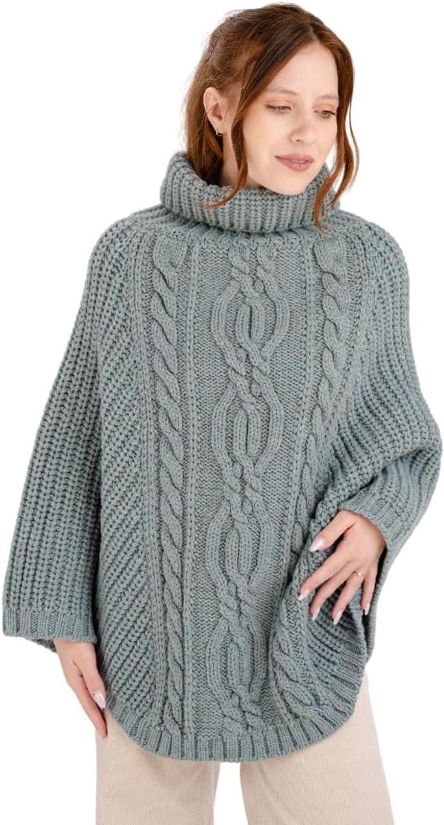 Gebreid damesvest van 100% merinowol, vlechtpatroon, Ierse Aran poncho
