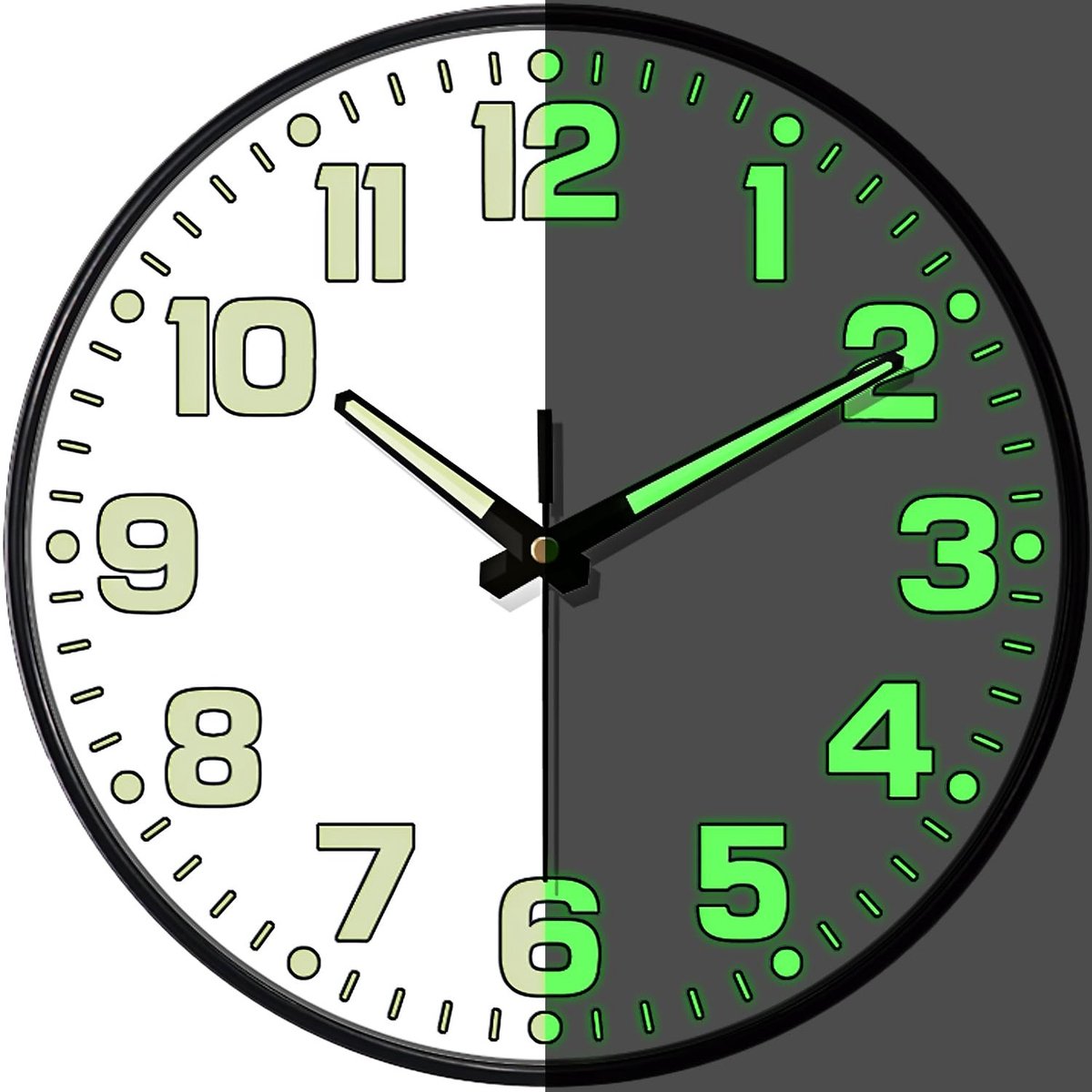 Omgoods - Glow in the Dark Wandklok - 10 Inch Stille Klok met Gloeiende Cijfers