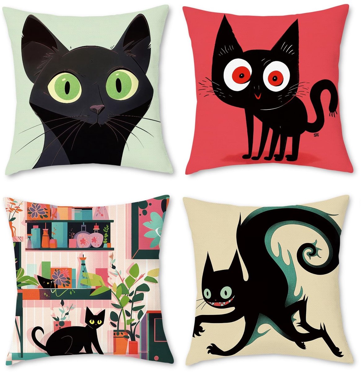 Omgoods - Kat Thema Kussenhoezen - Set van 4 voor Woonkamer en Slaapkamer 45x45 cm