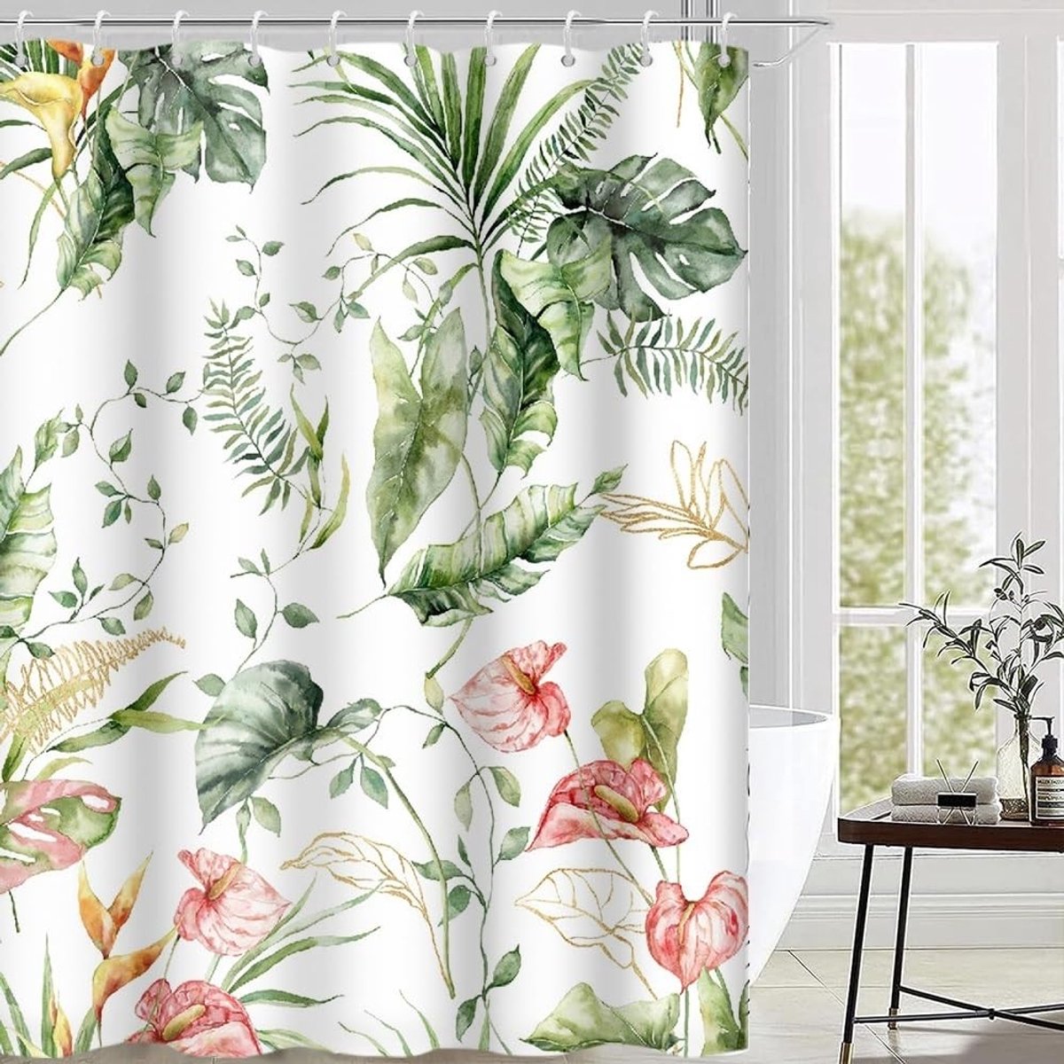 Omgoods - Tropisch Douchegordijn met Palmbladeren 180 x 180 cm