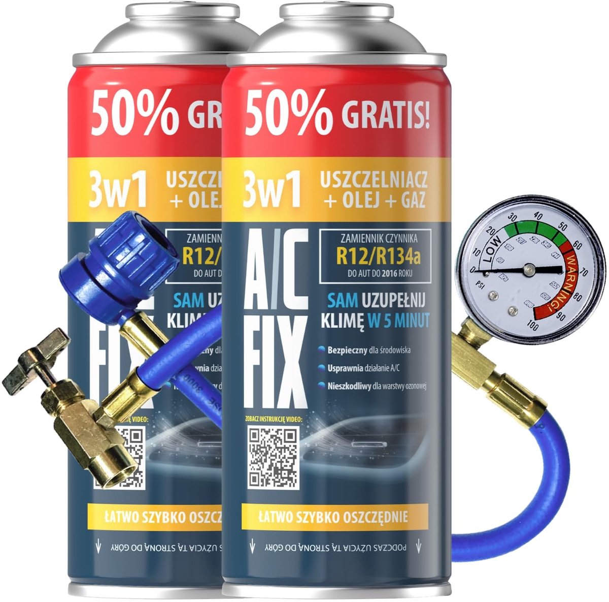 Omgoods - 3-in-1 Vervangingsgas R134a voor Auto Airconditioning - 2 x 235 g met Slang