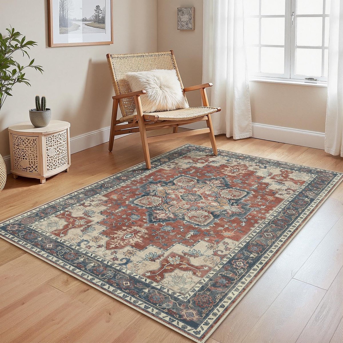 Omgoods - Vintage Vloerkleed - 120 x 170 cm Boho Style, Wasbaar en Antislip