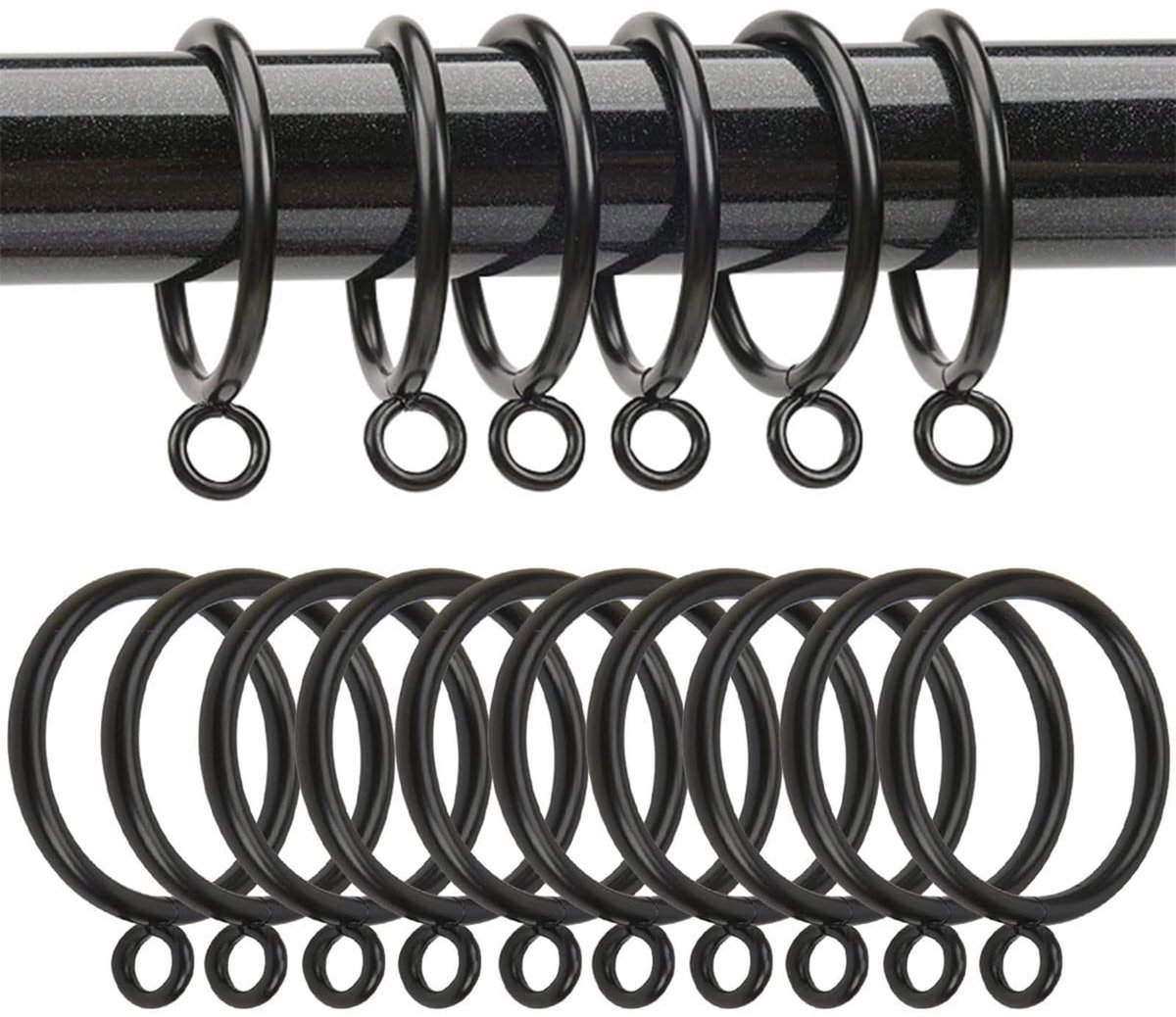 Omgoods- Gordijnringen 24 stuks - Metalen Ringen - 25 mm Binnendiameter - Zwarte Oogringen - Duurzaam - Stijlvolle Afwerking - Gordijnhaken