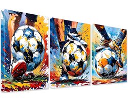 milaosk Set van 3 foto's, wanddecoratie, voetbal, prints op canvas, voetbalnoppen, stijl, olieverfschilderij, muurposter, decoratie, slaapkamer, tieners, jongens, cadeau voor voetbalfans D