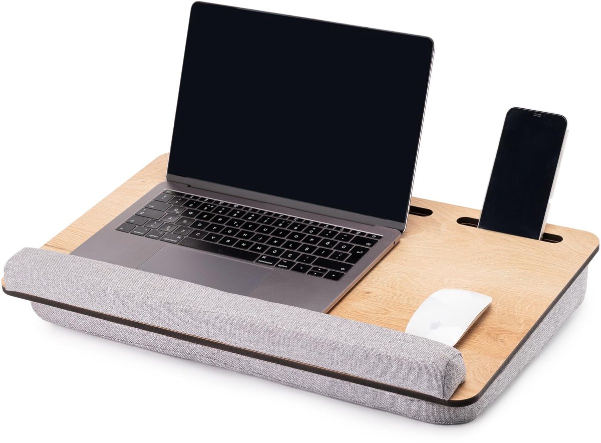 Omgoods - Vigo Houten Laptop Tray LS02X (Eiken & Grijs) - Multifunctioneel Bed Bureau