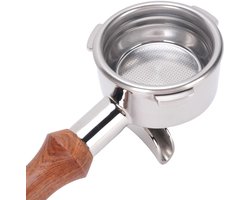Omgoods- Portafilter 58 mm - Roestvrij Staal - Houten Handgreep - Dubbele Tuit - Eenvoudige Installatie - Ideale Extractie - Koffiefilter