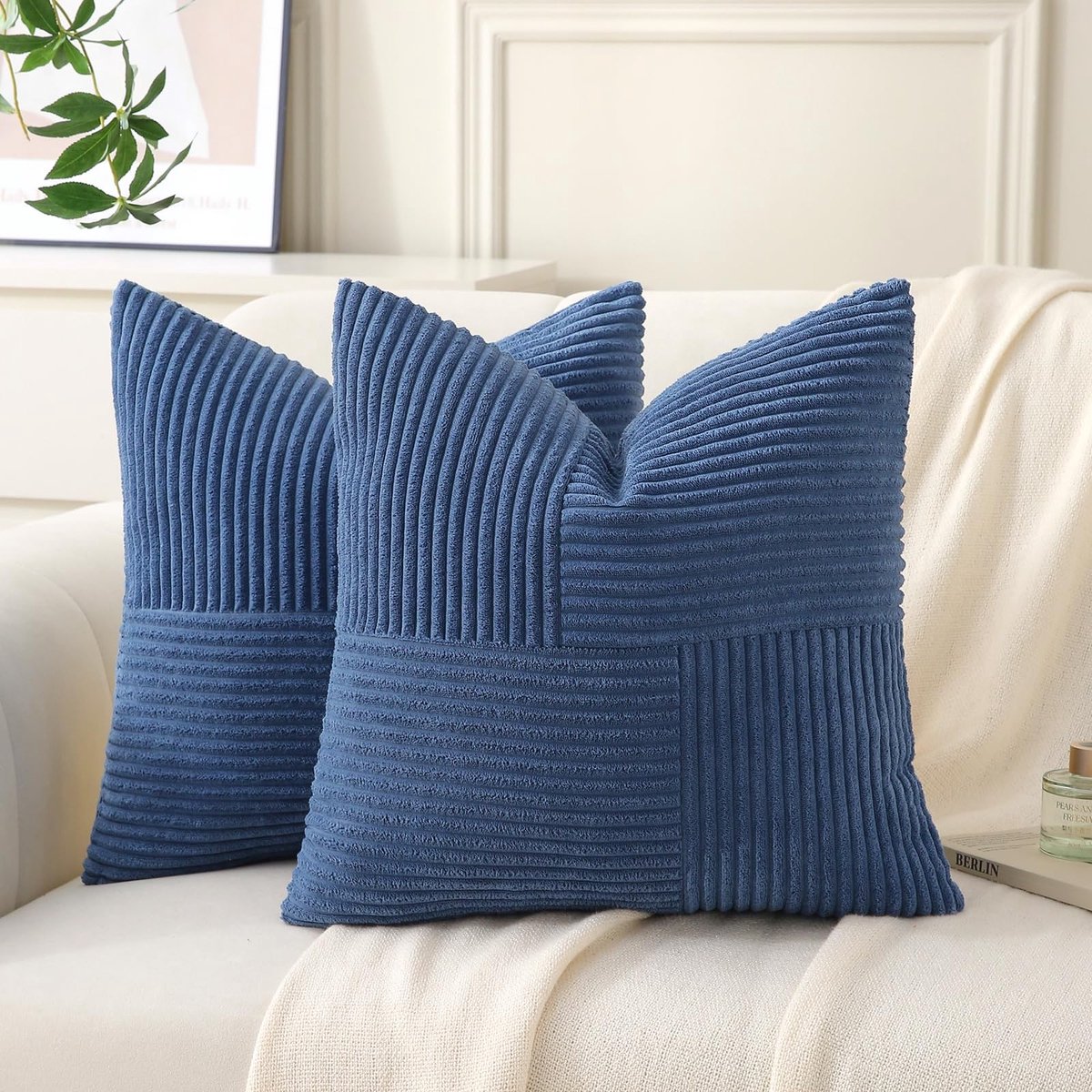 Omgoods - Set van 2 Corduroy Kussenslopen 45x45cm Denim Blauw