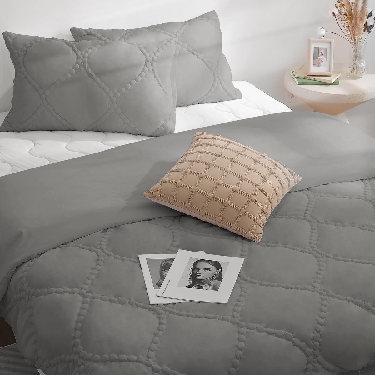 Omgoods - Ademend Dekbedovertrekset 135 x 200 cm met Kussensloop 80 x 80 cm in Grijs