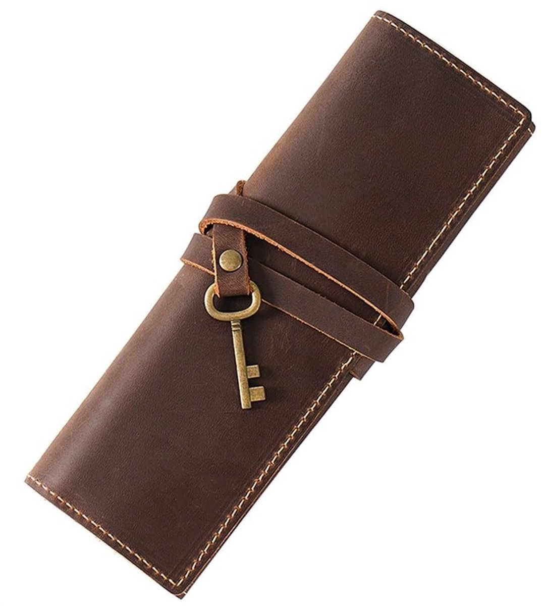 Omgoods- Pennenzak Grote Capaciteit - Lederen Roll Organizer - Handgemaakt - Vintage Luxe Stijl - Kleurveranderingseffect - 10 Pennen - Pennentas