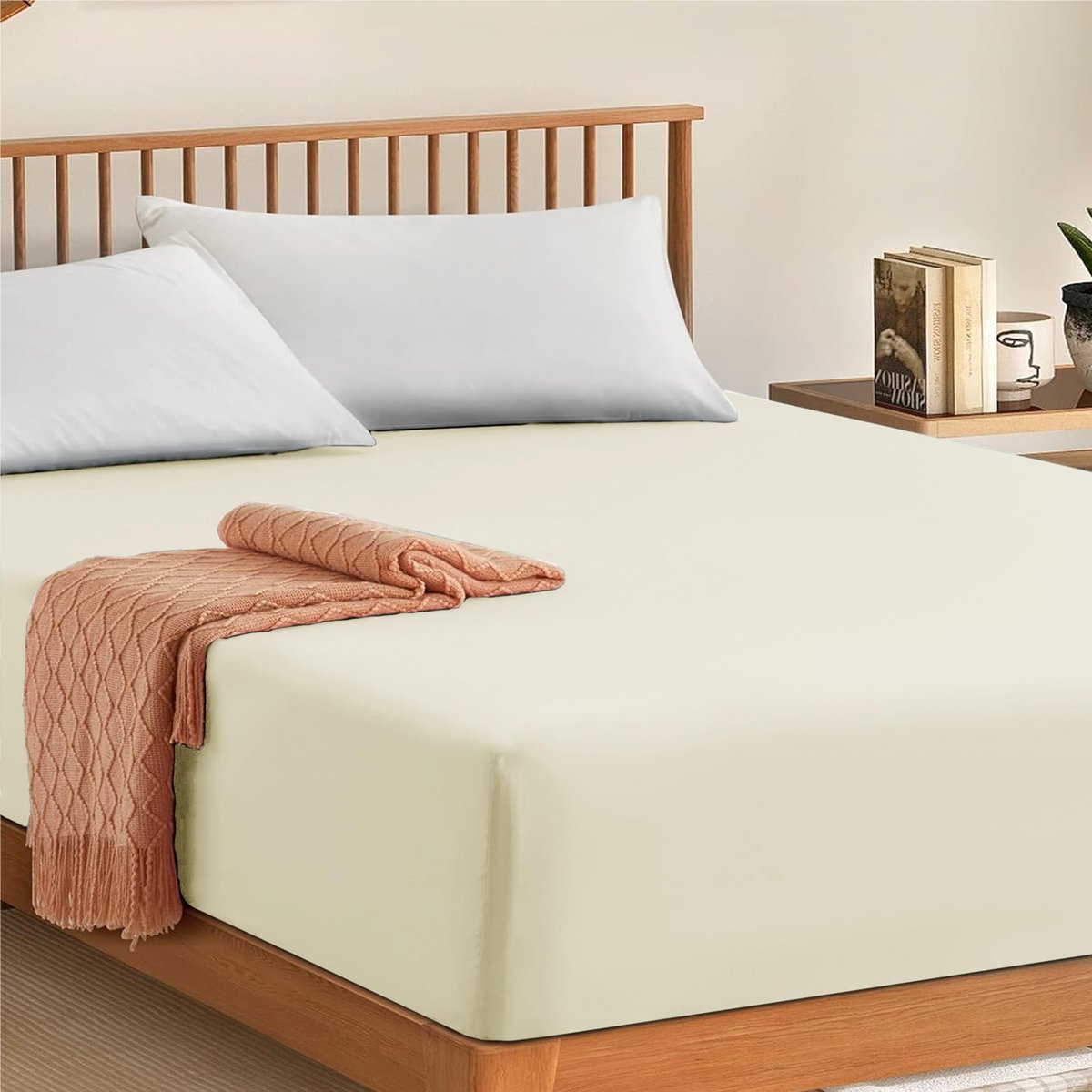 Omgoods - Single Katoenen Fitted Sheet 300TC Hotelkwaliteit 30cm Fitted Sheets (Crème)