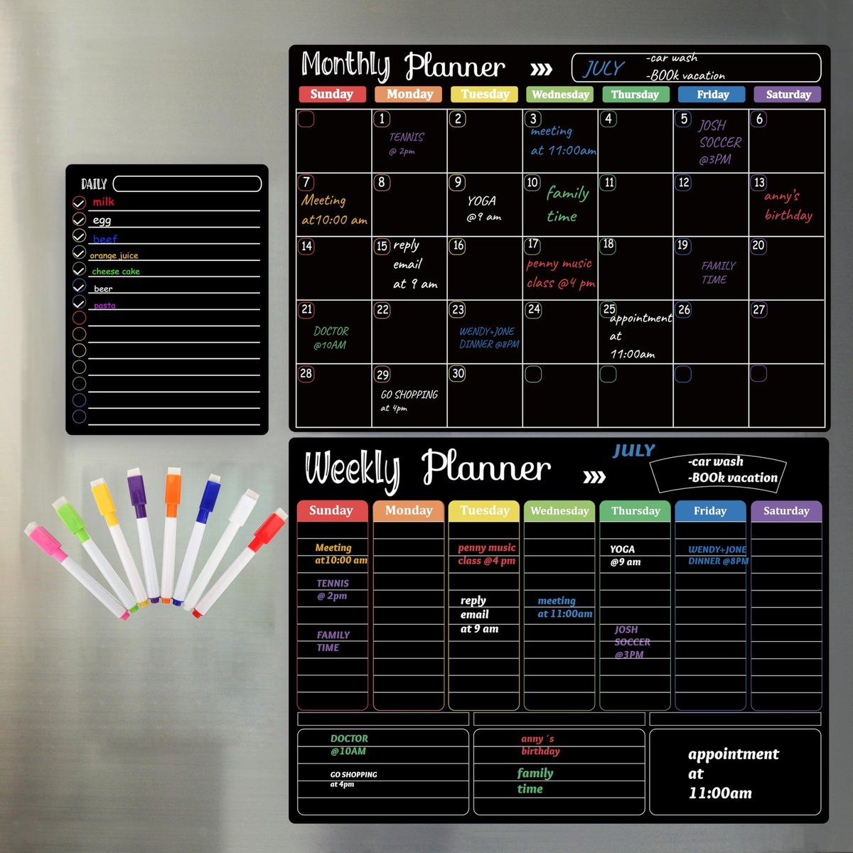 Omgoods - Magnetische Maandkalender voor Keuken met 8 Kleurige Krijtpennen