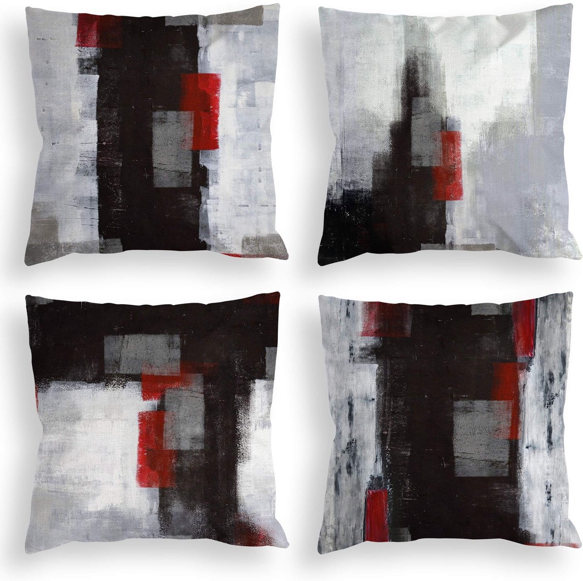 Omgoods - Set van 4 Decoratieve Kussenhoezen in Rood en Zwart - Abstracte Kunst voor Woonkamer en Slaapkamer