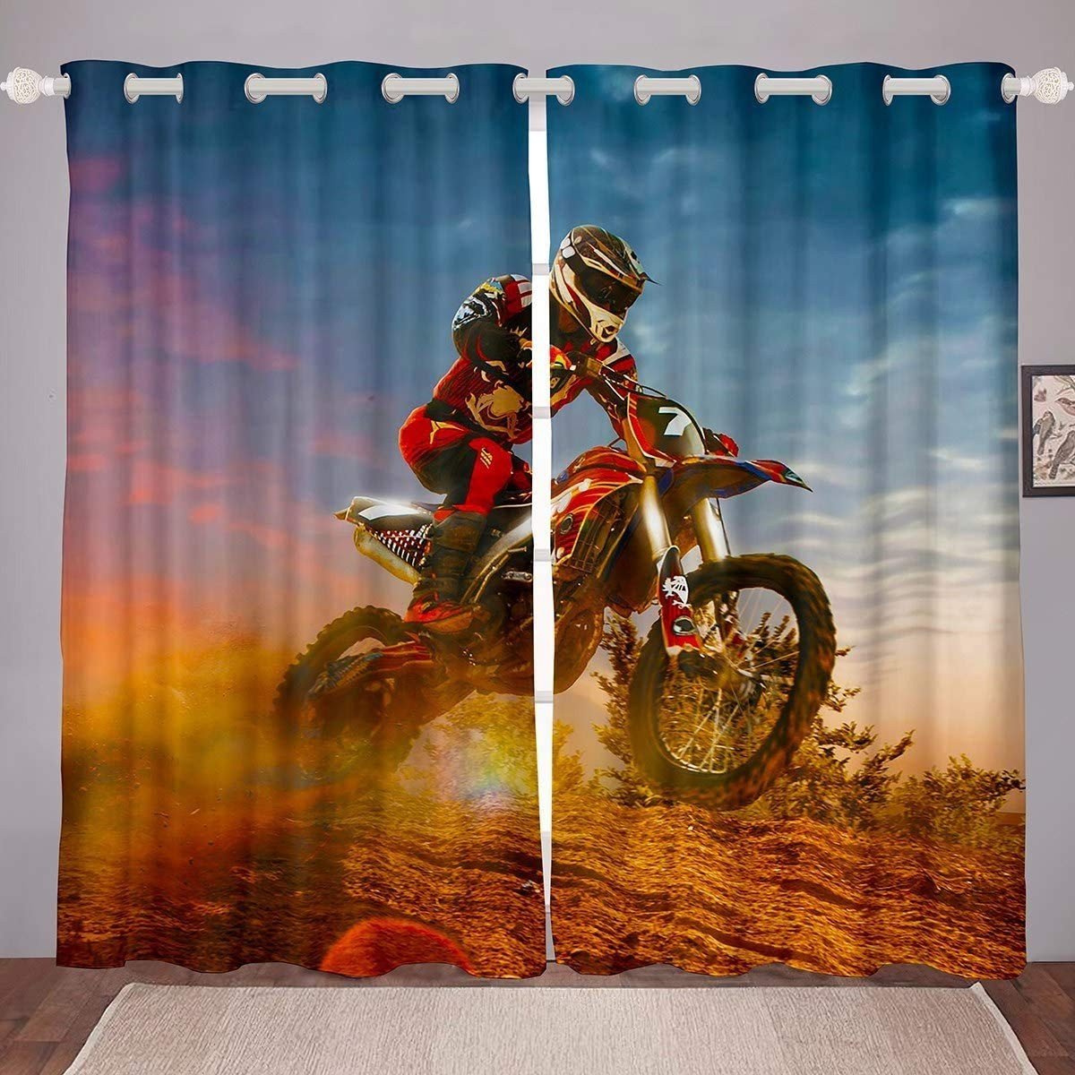 Omgoods - 3D Dirt Bike Gordijnen voor Kinderen met Motocross Thema en Thermische Bescherming