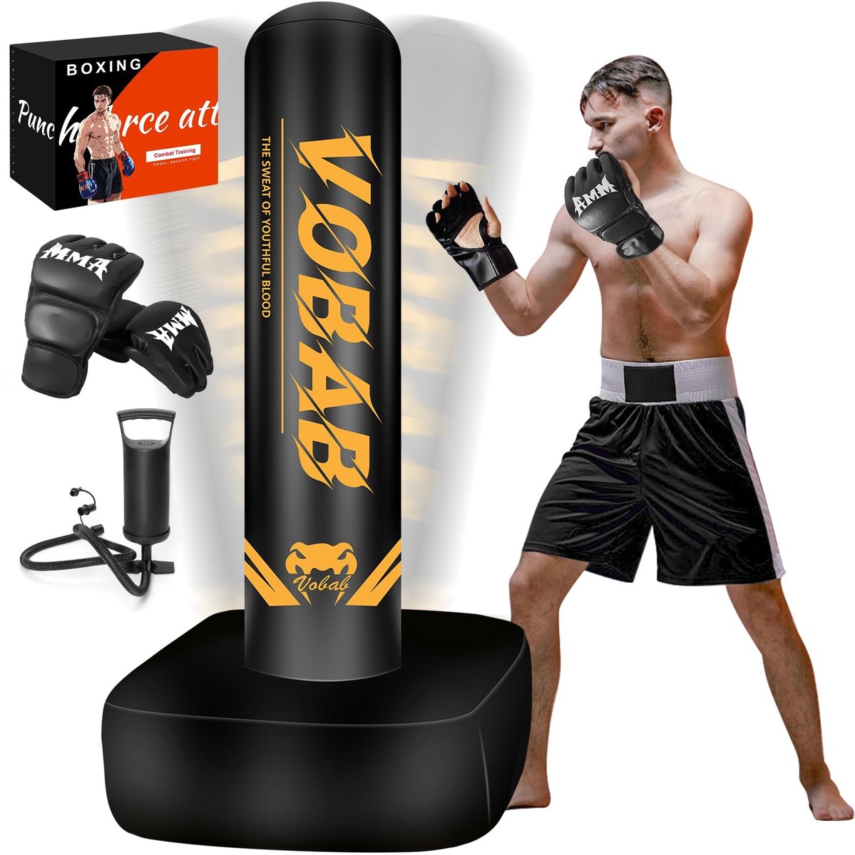 Omgoods - Heavy Boxing Punching Bag met Vierkante Basis - Inclusief Handschoenen en Pomp