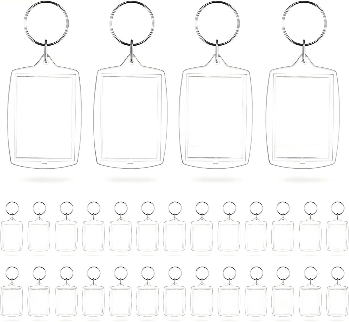 30 stuks foto sleutelhangers acryl transparant, sleutelhanger zelf ontwerpen set, rechthoekige hanger met afbeelding om te vullen, gepersonaliseerde geschenken voor familie en vrienden