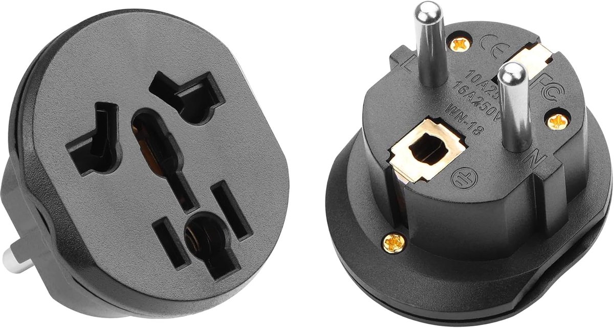 Stekkeradapter 2 stuks, universele adapter, UK to EU adapter, adapter China Duitsland stekker, reisadapter wereldwijd voor Duitsland, VS, UK, Thailand, Zwitserland, China, Italië, India
