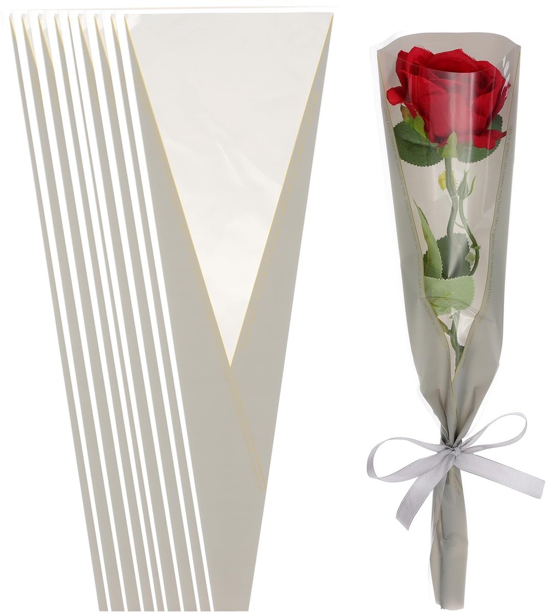 Omgoods - 50 Stuks Verpakkingszakken voor Bloemen met Gouden Rand - 45 x 12 x 3 cm