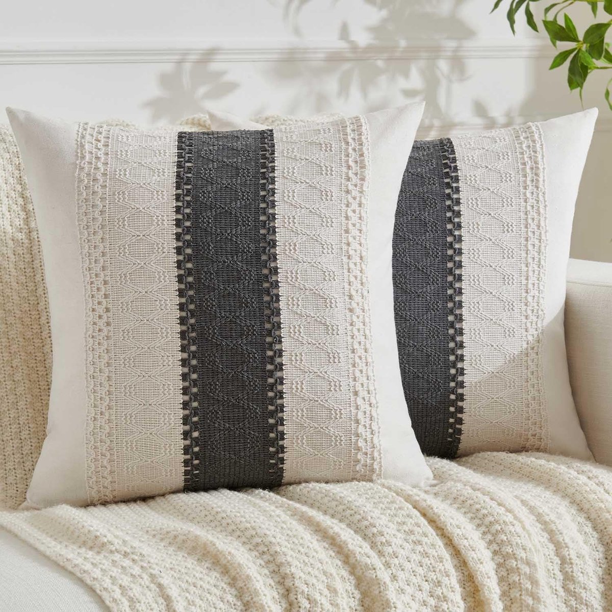 Omgoods - Set van 2 Boho Kussenslopen 40x40cm Grijs