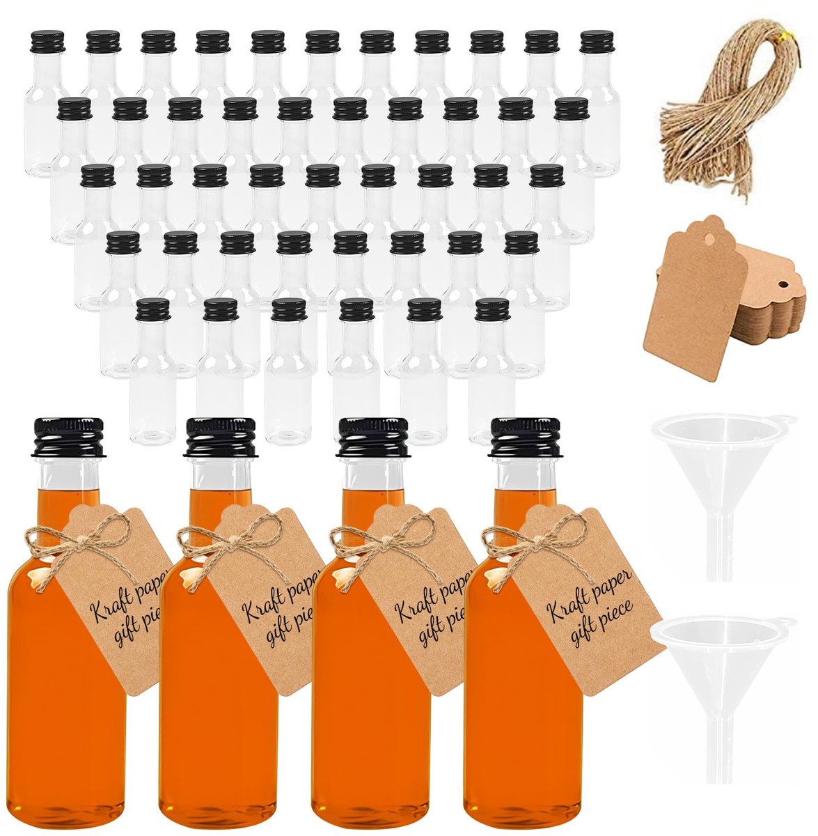 Omgoods - 48 Mini Liqueur Flessen - 25ml Herbruikbare Plastic Flessen met Deksel
