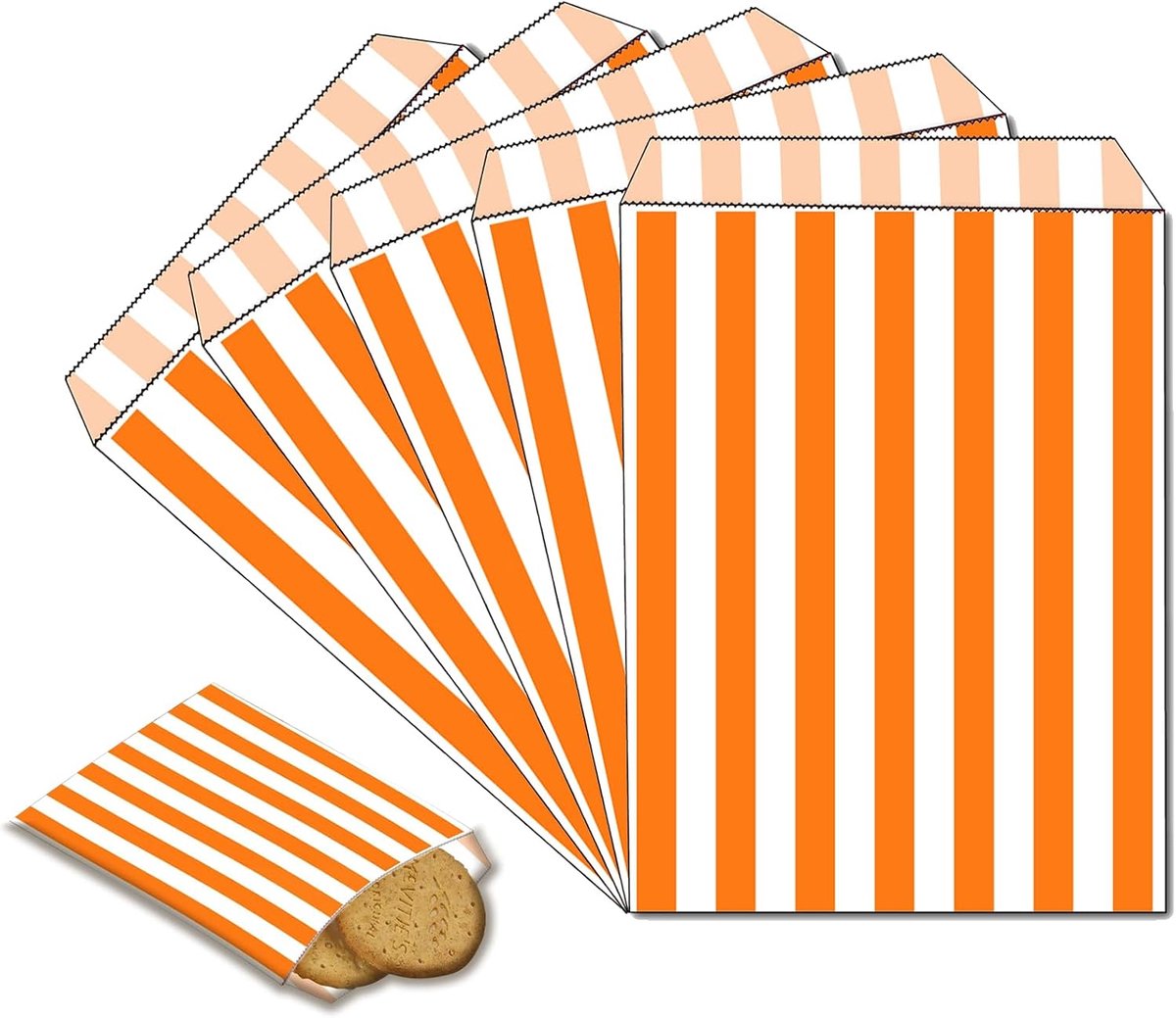 100 Stuks Gestreepte Papieren Zakken, 13 x 18 cm, voor Snoep, Brood, Sandwich, Bruiloft Buffet, Taart Cadeau - Kleine Zoete Zakjes voor Snacks