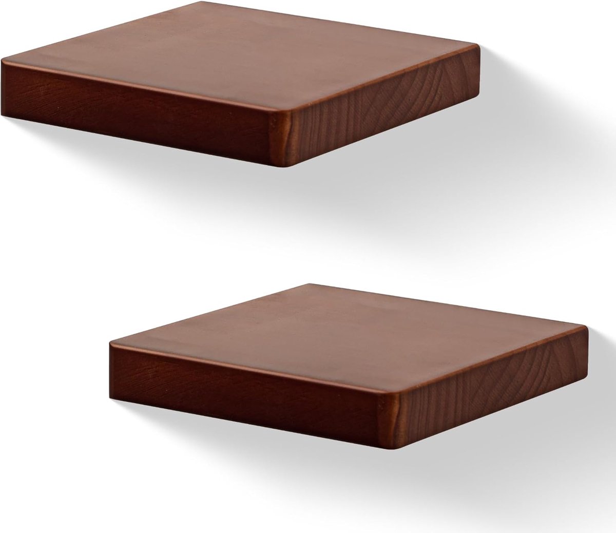 15,3 x 15,3 cm quadratische schwebende Holzregale, Mini-Wandregal im kompakten Stil für kleine Gegenstände, hängende Wandregaldekoration, 2er-Set(Walnoot)
