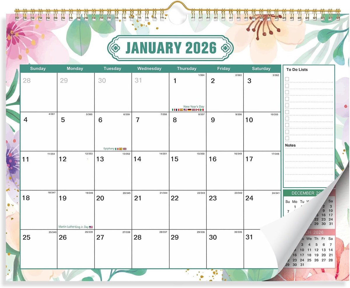 SnelShoppen - Grote Wandkalender 2026-2027, Maandkalender, 18 maanden, Familieplanner 37,5 x 29,2 cm, Decoratief, Mooi Ontwerp, Perfect voor Thuis en