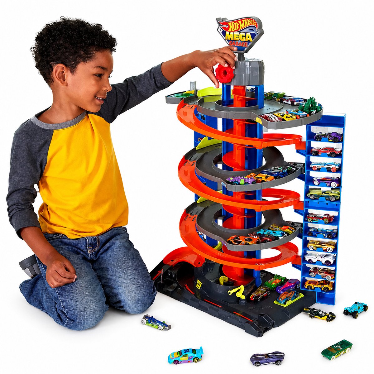 Hot Wheels City - Mega Garage met Racebaan - Hoogte 72 cm - Inclusief 1 Auto - Grote Parkeergarage met Lift en Racebanen en Parkeerplaatsen - Speelgoed vanaf 3 Jaar - Hotweels - Hotwheels Premium - Autootjes