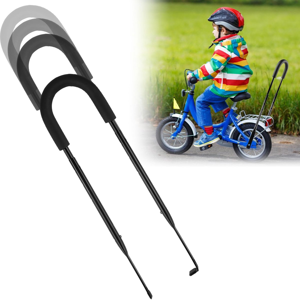 Omgoods - Fietstrainingsgreep - Duwstang voor kinderfiets - Antislip - Universele fietsstang - Fiets leren duwstang - Geschikt voor kinderen - Deel...