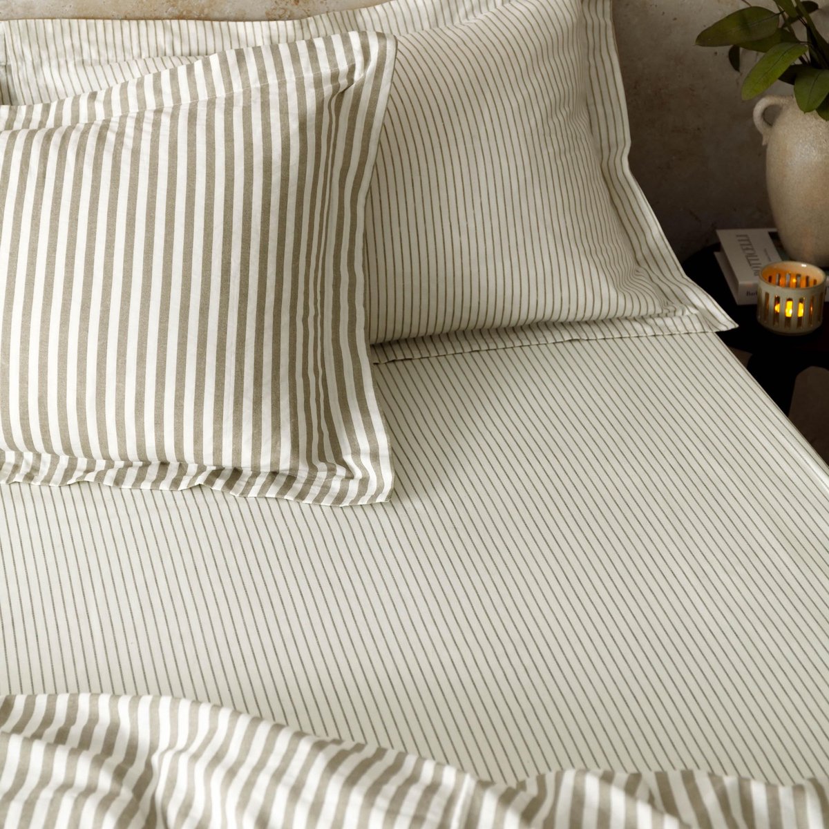 Omgoods - Hebden Mélange Stripe Katoen Fitted Sheet - Double - Mole