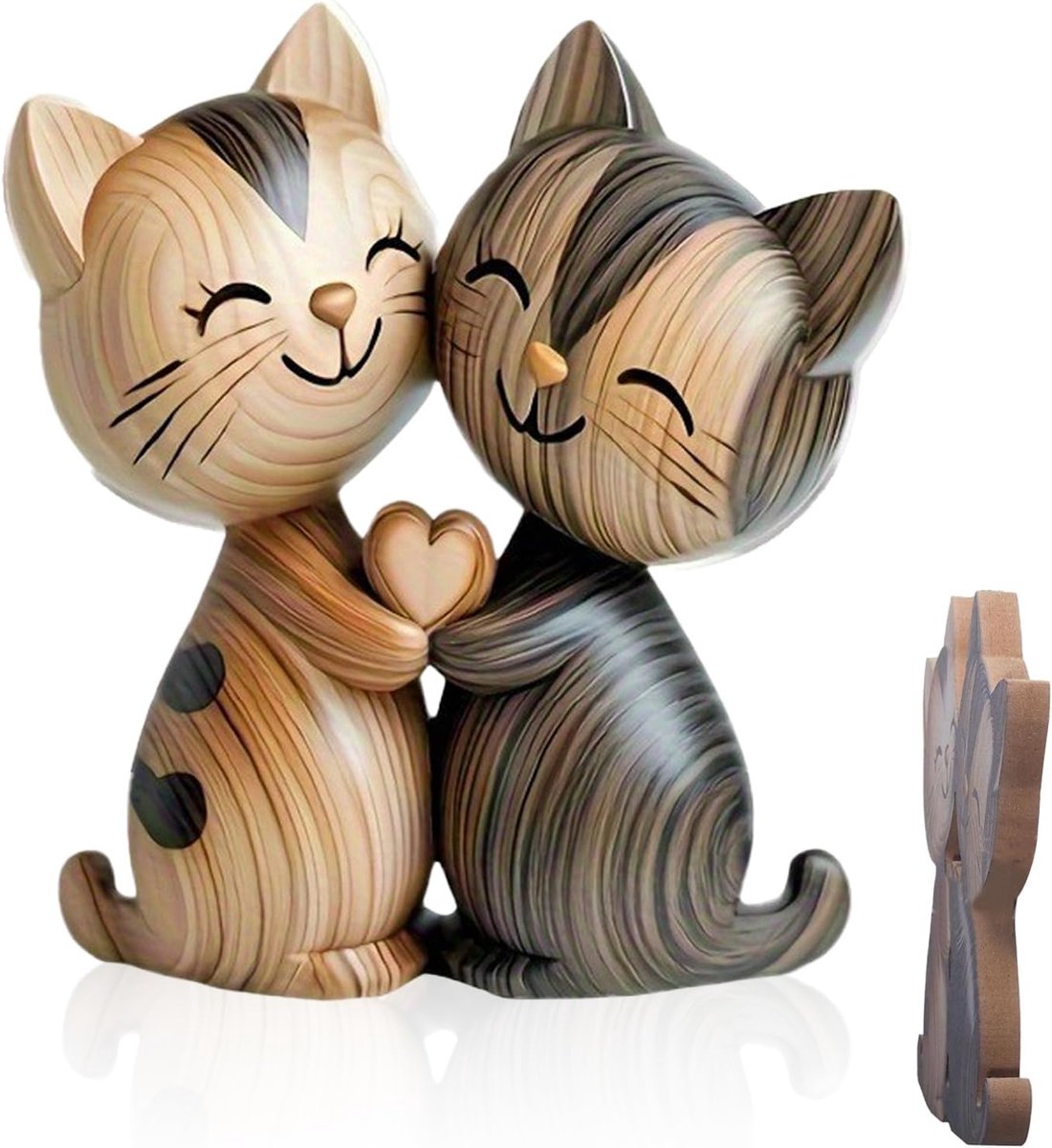 houten sculptuur van een kattenpaar, kattendecoratie van natuurlijk hout, kattentafelbord, geschikt voor kattenliefhebbers, geschenken en aandenken, voor gebruik in woningen, kantoren en andere