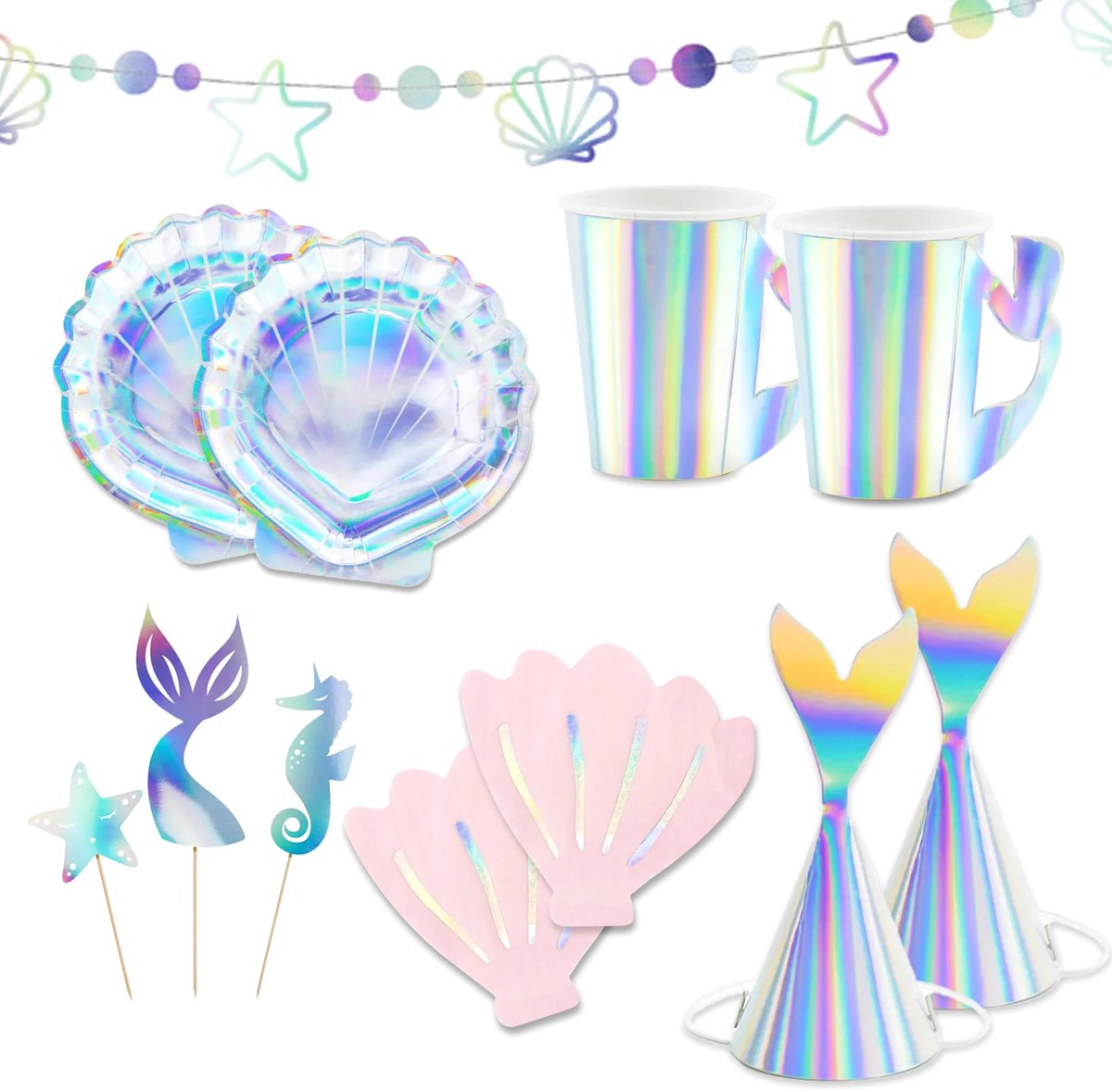 Omgoods - Mermaid Dinner Set voor 6 Personen - Feestdecoratie met Servies en Accessoires