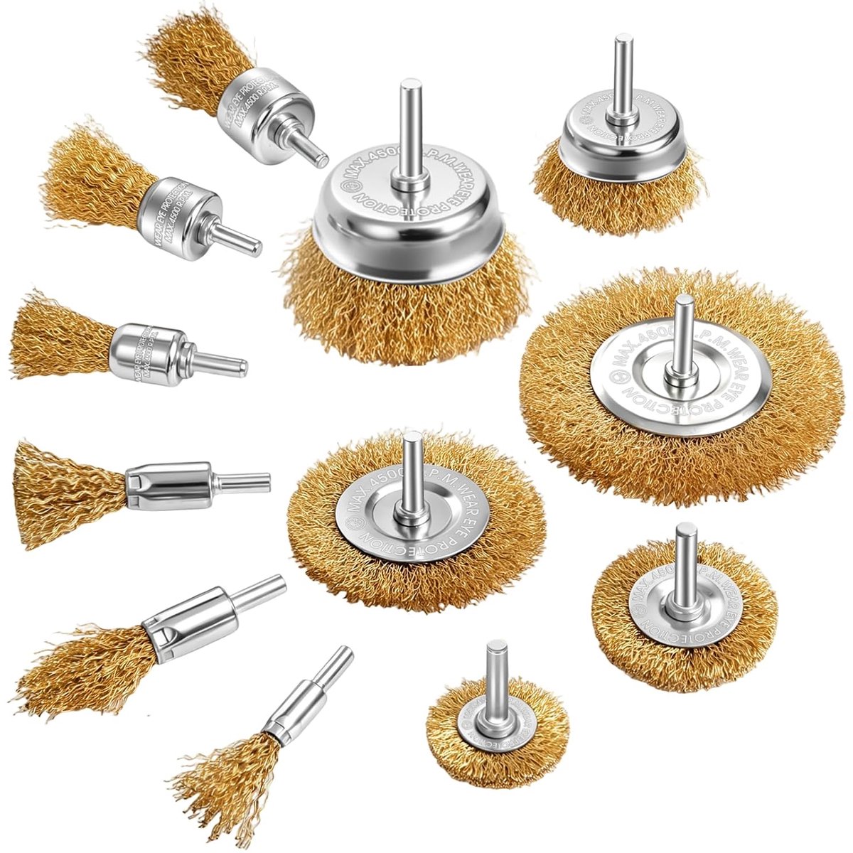 boormachine, 12-delige set, draadborstel, accuschroevendraaier met 6 mm zeskantstang, hoogwaardige stalen en messing borstel voor het ontroesten, slijpen, polijsten voor huis
