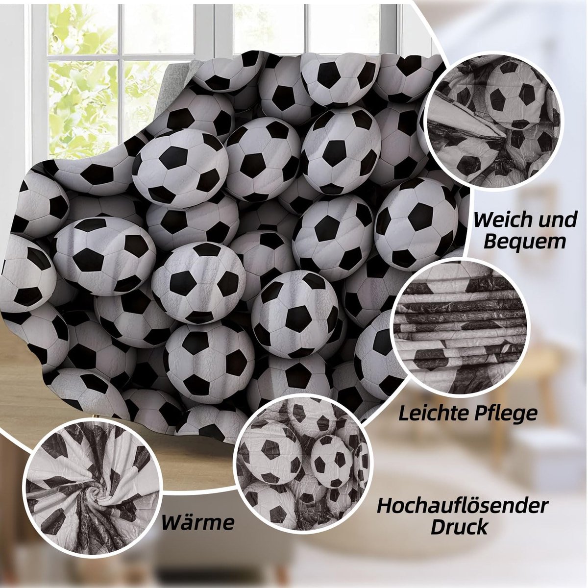 Omgoods - Kinder Cuddly Blanket Voetbal Microfibre 150 x 200 cm