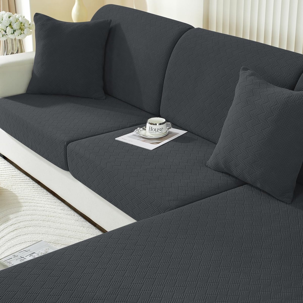 Omgoods - Stretch Sofa Kussenhoezen - Universele Bescherming voor L-vormige Sofa's - Donkergrijs