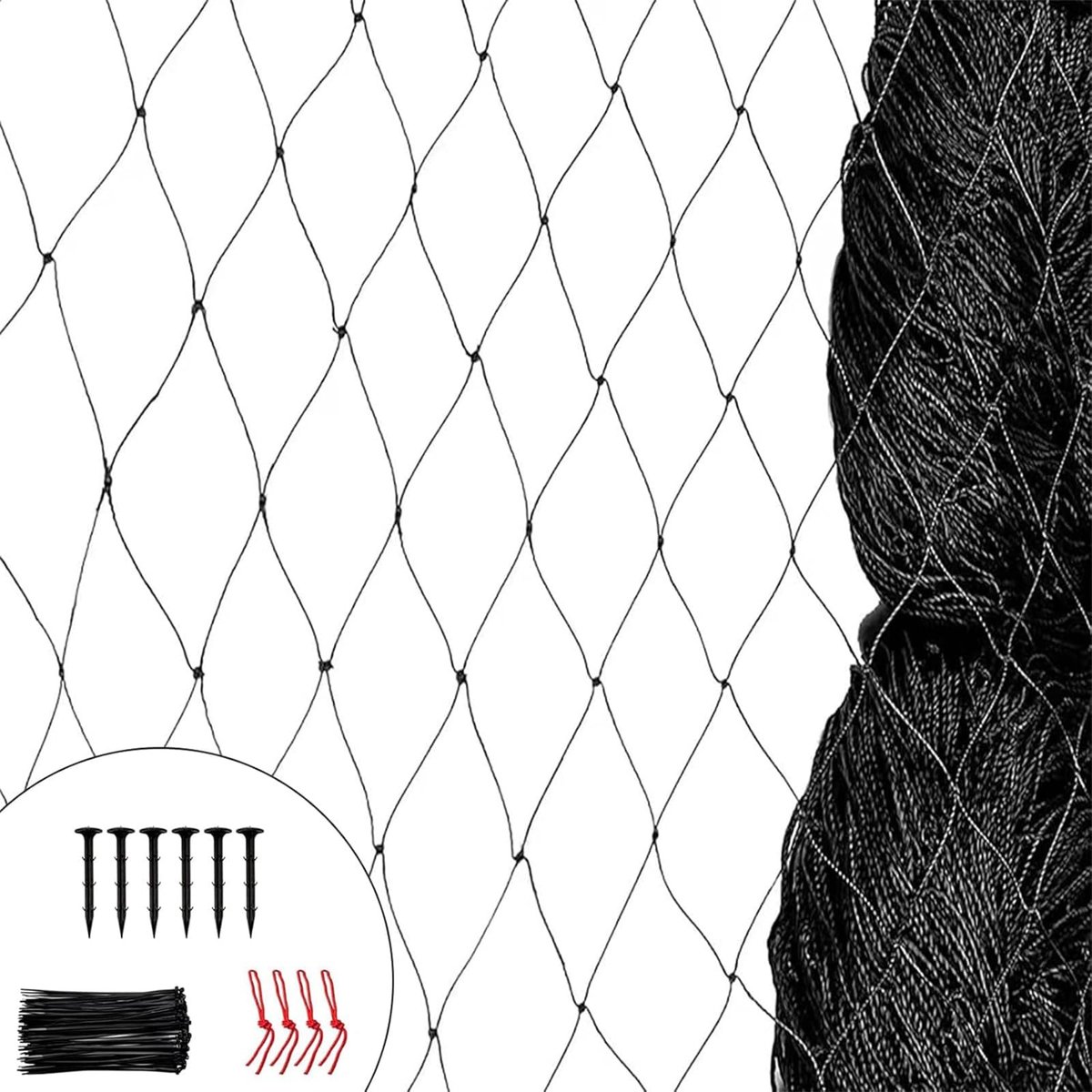Omgoods - Vijvernet 7,5 x 7,5 m - Fijnmazig Nylon Tuinnet met Bevestigingsmaterialen
