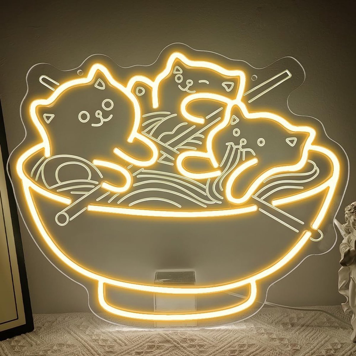 Ramen, neonbord, kattennoodel, led-licht, neonbord voor decoratie, Japanse winkel, reurant, thuis, bar, keuken, slaapkamer, Kawaii anime-cadeau voor tieners, mannen en dames, USB-aangedreven (37 x