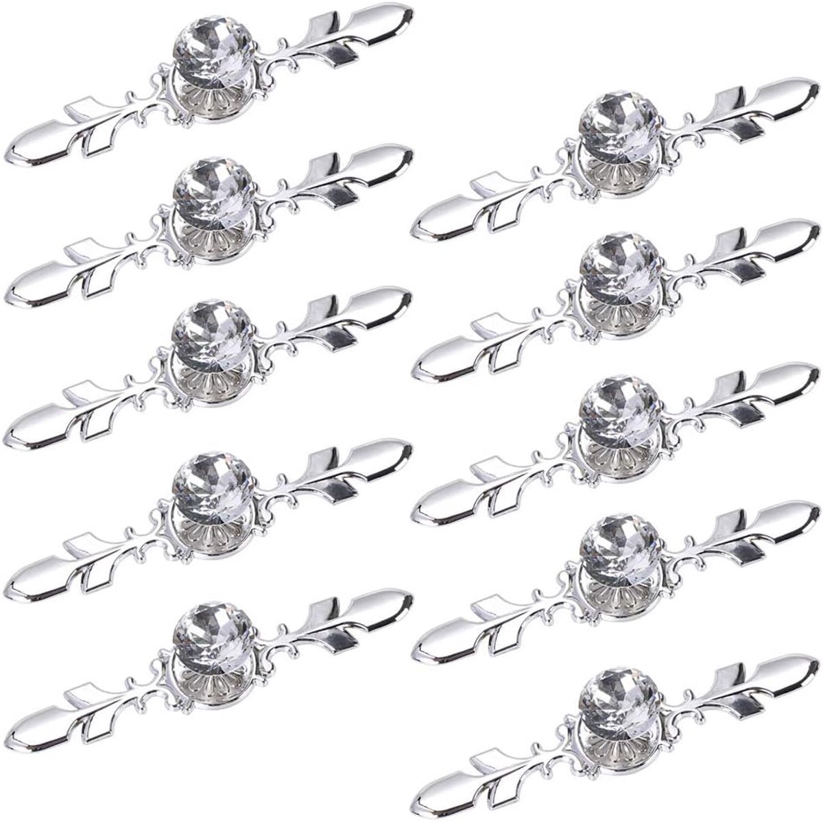 Set van 10 kristallen ladeknoppen met zilveren plaat - diamantvormige kast ladeknop lade trekgreep kast kast lade trekhendel meubelknoppen met schroeven (120 mm)