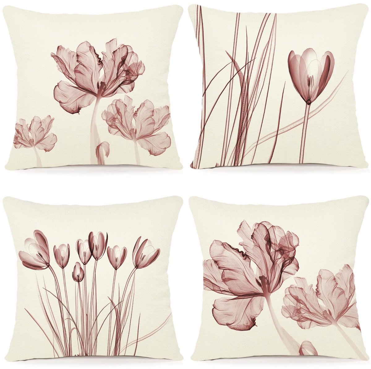 Omgoods - Set van 4 Kussenhoezen - 40 x 40 cm - Bloemige Waterverf Schildering