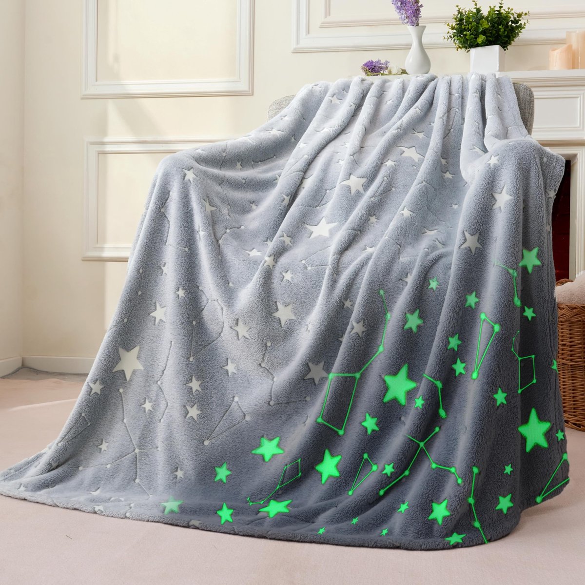 Omgoods - Glow in the Dark Dekentje voor Kinderen - Sterren en Ruimte Thema