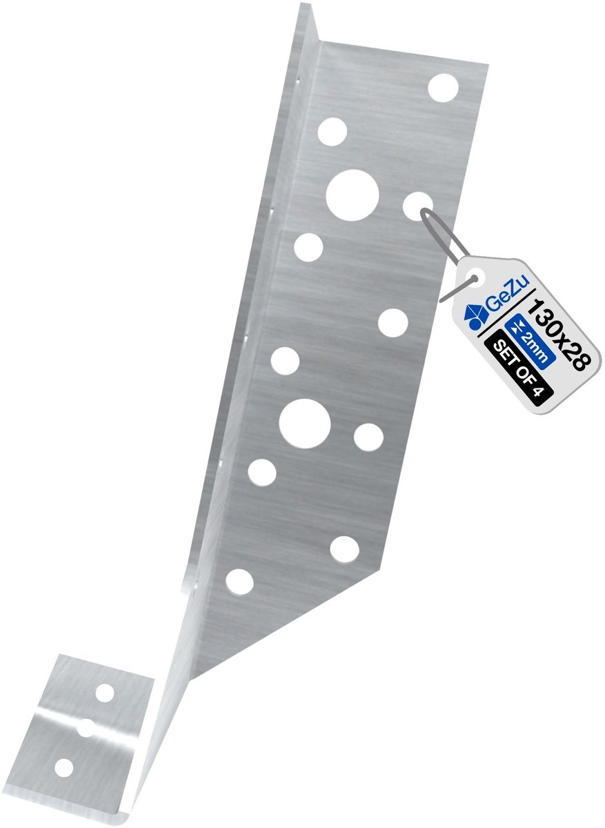 GeZu Impex Balkenschoenen Gegalvaniseerd Set van 4 28 x 130 mm balkdrager raveeldrager balkverbinding verbindingshoeken