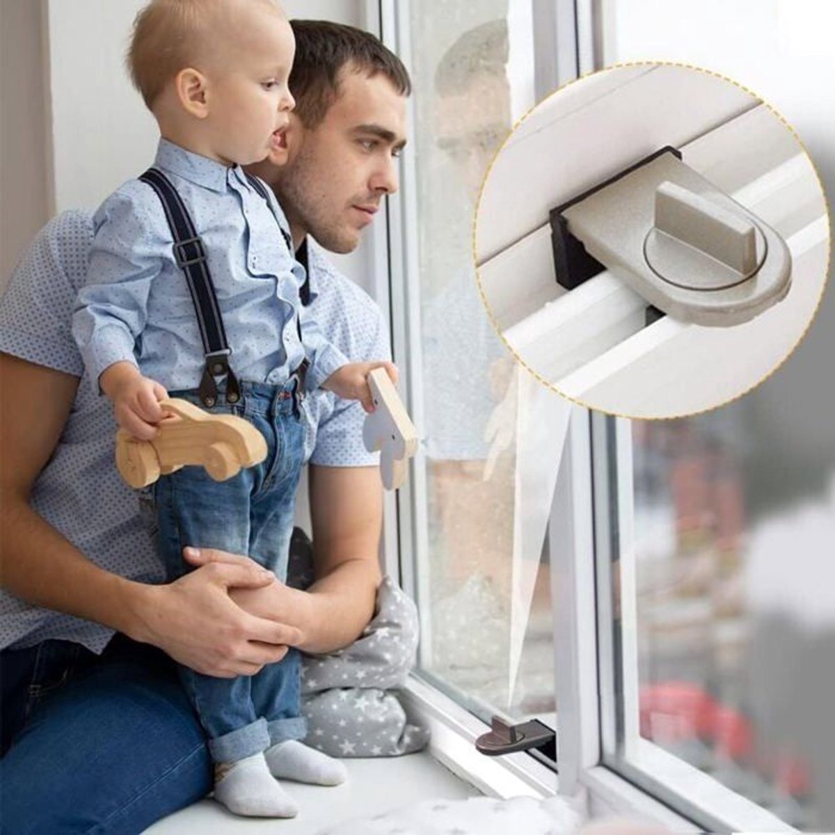 LISM-Grijze veiligheidssloten, geschikt voor schuifdeuren en -ramen, beschermen baby's en voorkomen diefstal (2 stuks).