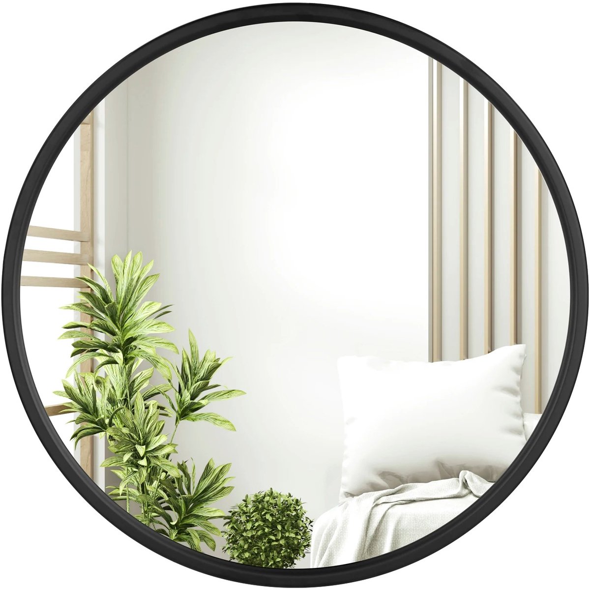 ITRONIQ Ronde Wandspiegel 60 CM - Japandi Badkamerspiegel Met Metalen Frame - Spiegel Voor Hal Slaapkamer en Woonkamer - Zwart