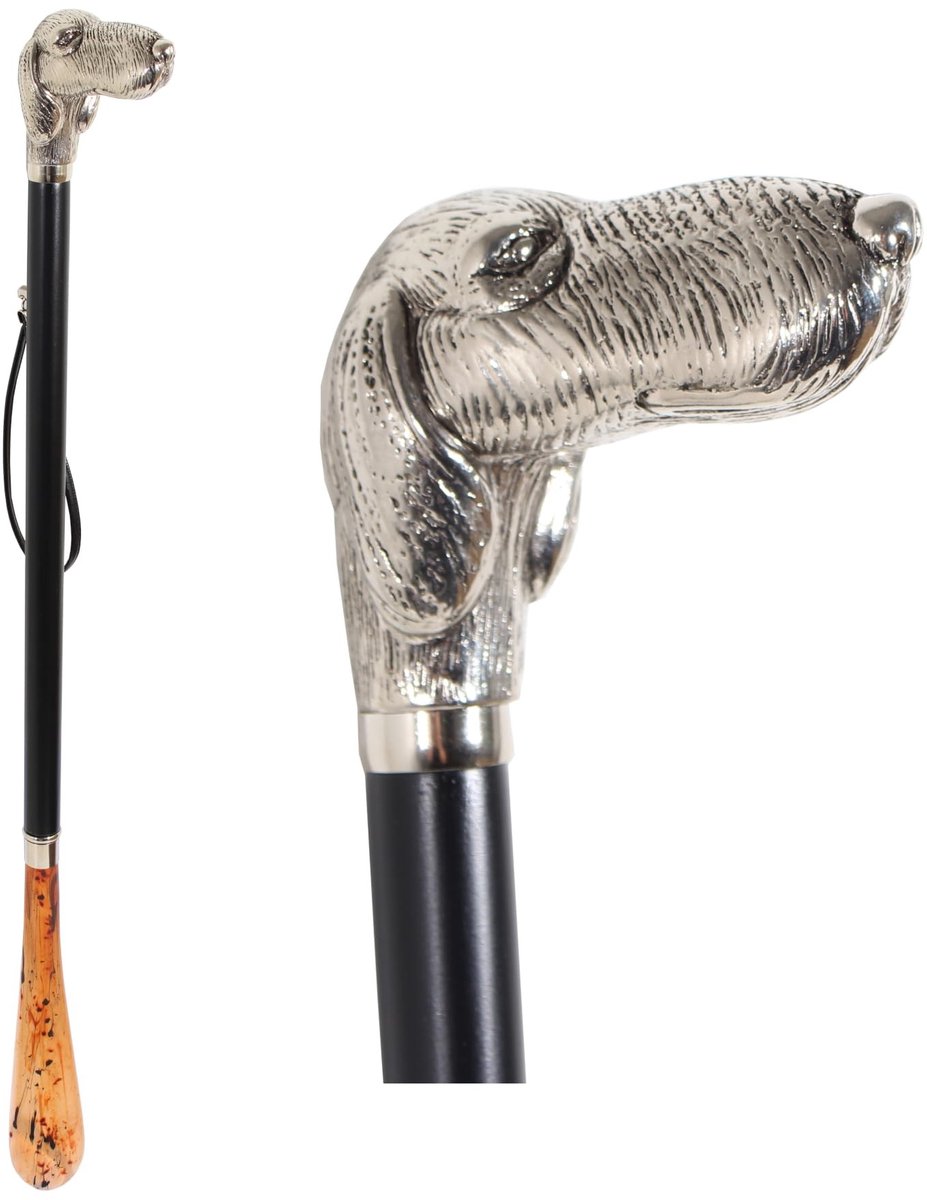 Omgoods - Elegante Schoenlepel van 70 cm met Zilveren Hondenkop Handvat