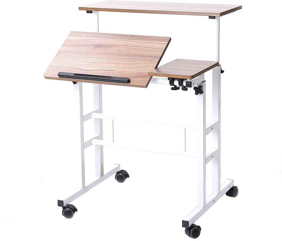 Omgoods - Sogesfurniture Mobiele Computer Tafel met 4 Wielen - Ruimtebesparend voor Thuis en Kantoor