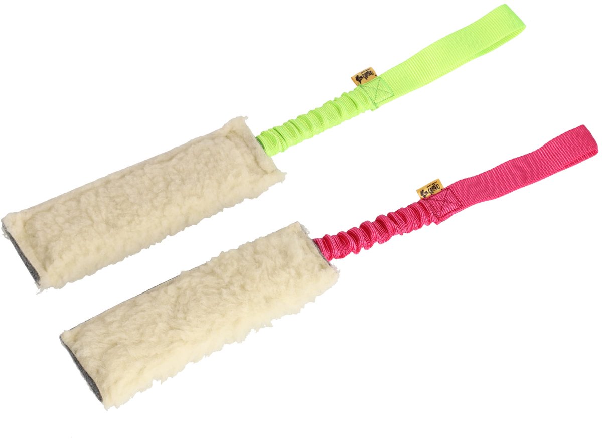 Omgoods- Bijtwol met Bungee-handvat - Hondenspeelgoed - Apporteerspel - Training - Gevoerde Handgreep - Natuurlijke Schapenwol