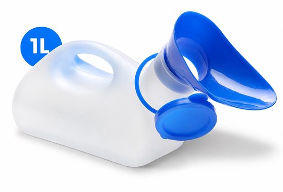 Cavedo® Urinaal Mannen Urinoir - Plasfles Unisex - Geurvrije Urinefles - Plastuit - Plasgootje voor Vrouwen - Ondersteek met Deksel - 1 Liter Noodtoilet