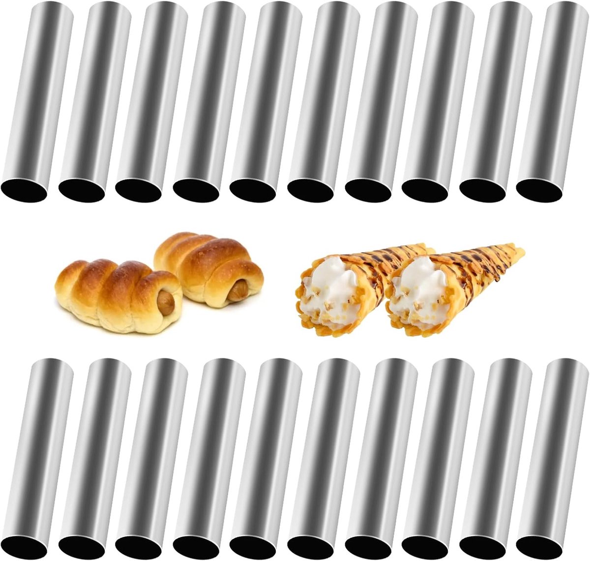 20 stuks cannoli bakvorm, schuimrolvormen, cannoli-buisjes, roestvrij staal, schuimrolvorm, klein voor iriserlokken, cannoli, croissant-vorm, bakvorm, bakaccessoires