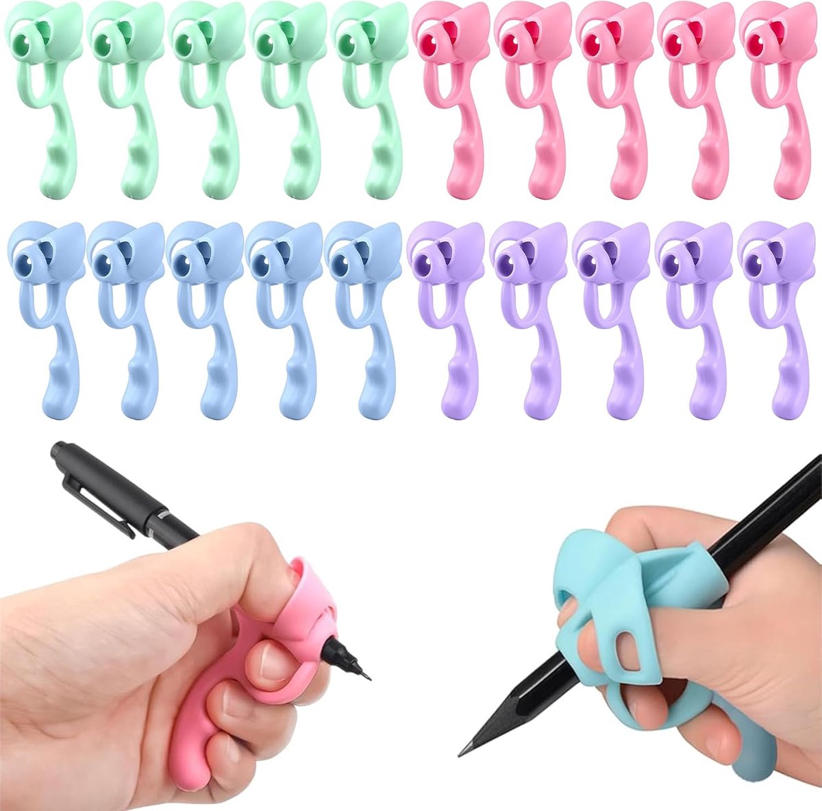 Schrijfhulp voor kinderen 20 stuks - ergonomische penhouders - anti-verlies in roze, blauw, groen, paars - ShopVlot
