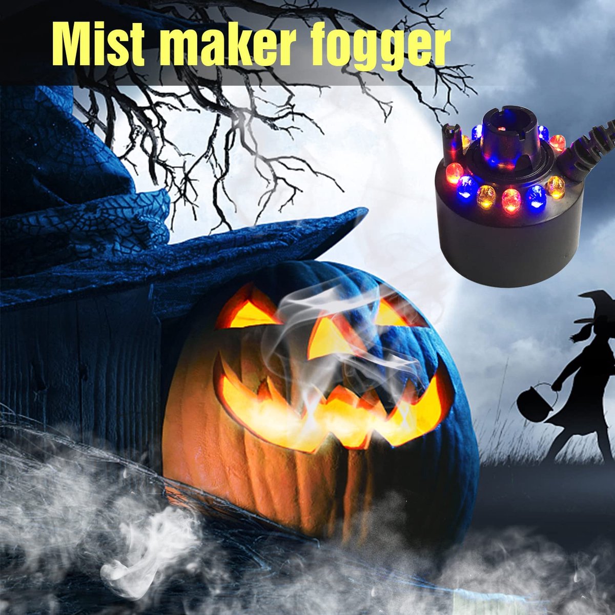 SnelShoppen - Ultrasonische Nebulizer Mistmaker met 12 LED Tricolor Gradient, Verwijderbare Water Splash Guard voor Tuin, Vijver, Kantoor en Feest thumbnail 5
